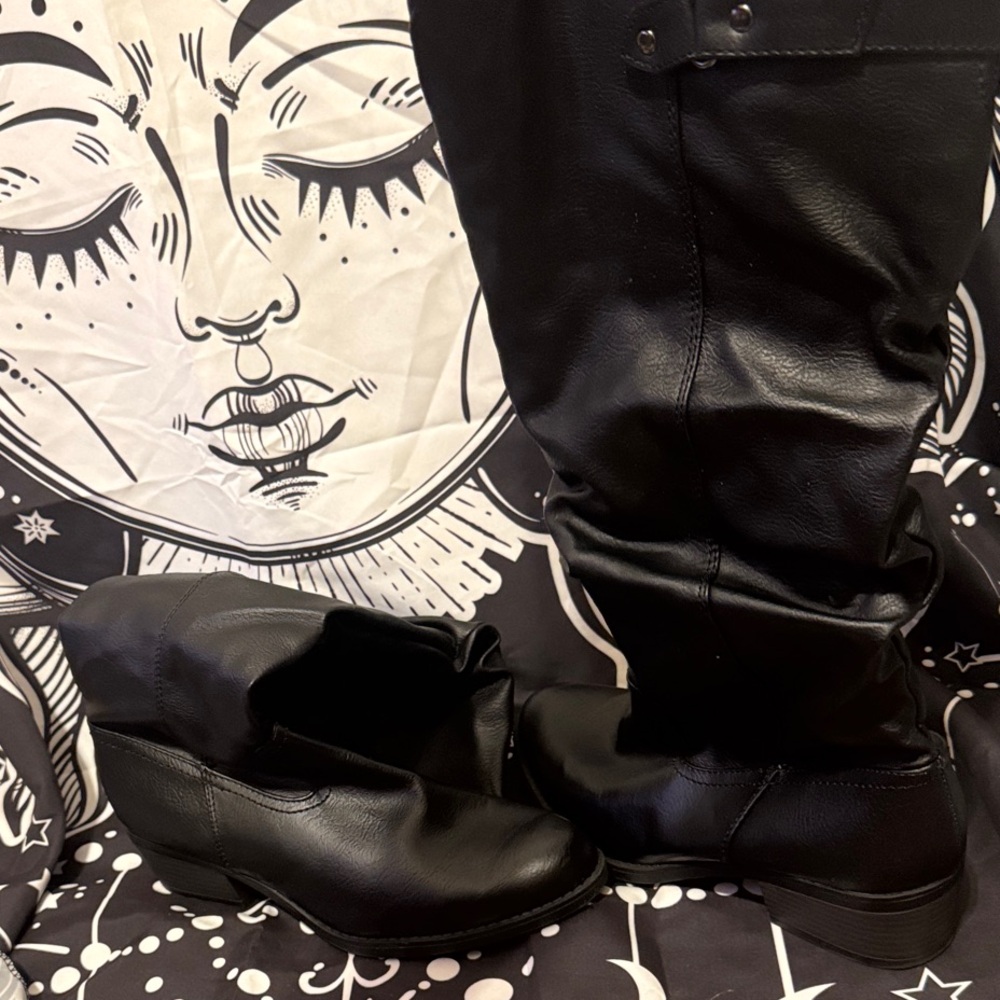 Time and Tru Black Over-the-Knee Boots with Matching Slip-On Flats